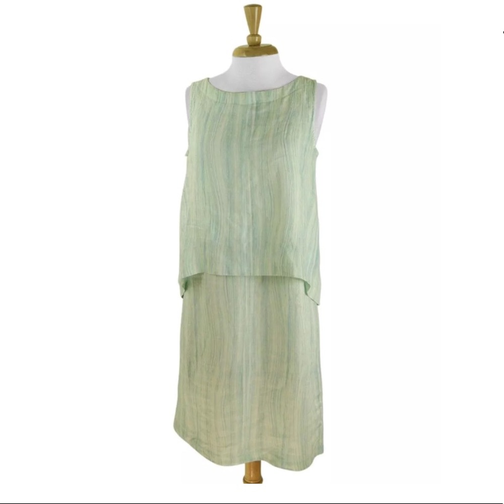 J.Jill Aqua Striped Linen Popover Tiered Dress XS